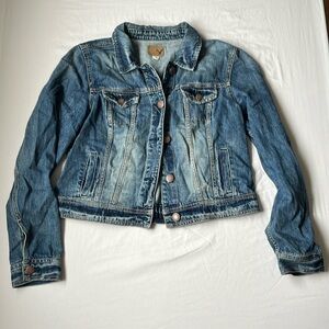 American Eagle XL women’s cropped distressed jean jacket